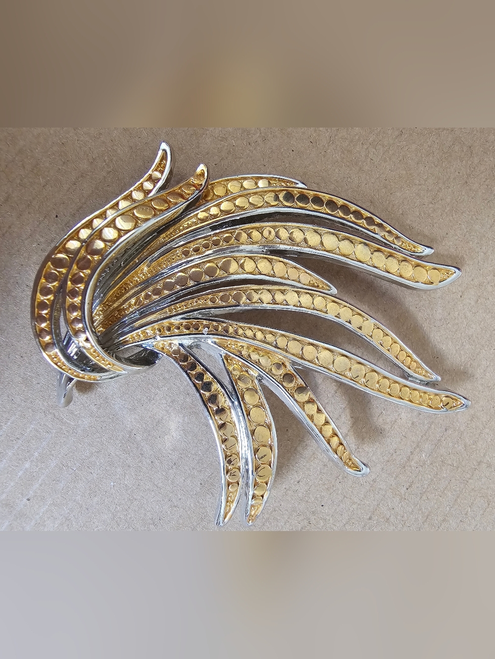 Vintage Gold and Silver Wave-Style Women's Brooch